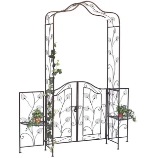 DanDiBo Dandibo Rosenbogen mit Tor Tür aus Metall 101759 Gartentor 236x186 cm Schmiedeeisen Rankgerüst , Braun , 186x236x41 cm , Dekoration, Gartendeko