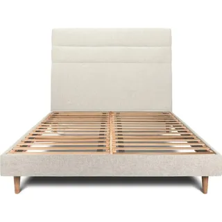Bett mit Kopfteil – Korbgeflecht-Canvas-Stoff - 140 x 200 cm - Beige