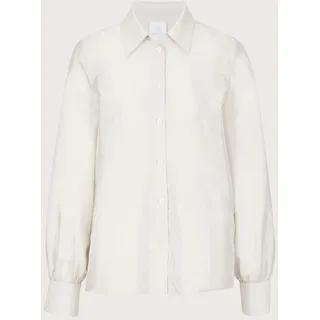 Langarmbluse MADELEINE "Hemdbluse Glanzbluse mit Hemdkragen", Damen, Gr. 38, weiß (wollweiß), Obermaterial: 80% Viskose CV. 20% Polyamid PA., Modern, figurumspielend, Blusen Langarmbluse, Bluse mit Kräuslung am Ärmelsaum