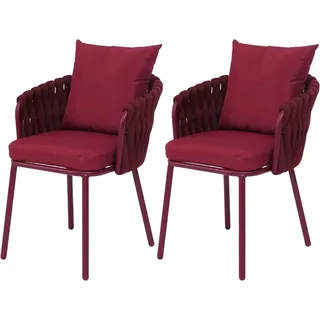 MCW 2er-Set Aluminium-Gartenstuhl P89  Seilgeflecht Rope Bordeaux
