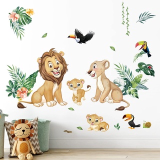 decalmile Wandtattoo Dschungel Tiere Löwe Wandaufkleber Safari Tiere Löwe Vogel Wandsticker Kinderzimmer Babyzimmer Schlafzimmer Wanddeko