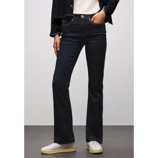 Bootcut-Jeans STREET ONE, Damen, Gr. 27, Länge 32, rinsed dunkelblau, Denim/Jeans, Obermaterial: 72% Baumwolle, 27% Polyester (REPREVE), 1% Elasthan, unifarben, slim fit lang, Jeans Bootcut-Jeans, im modernen Rinsed Look, mit Stretch, Topseller