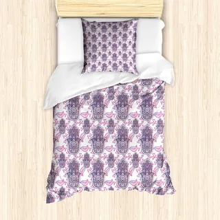 ABAKUHAUS Hamsa Mantele, Ombre Blätter Kreise, Milbensicher Allergiker geeignet mit Kissenbezügen, 135 cm x 200 cm - 80 x 80 cm, Hot Pink und Lavendel - Rosa