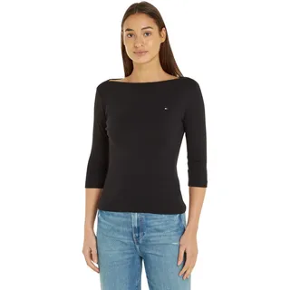 Tommy Hilfiger Damen Langarmshirt Slim U-Boot-Ausschnitt, Schwarz (Black), L