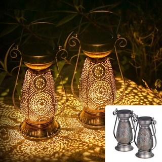 2 Stück Solar Laternen für Draußen, Görvitor IP44 Wasserdicht Metall Solarlaterne für Außen Orientalische, Warmweiß LED Solarlampen für Außen Garten Hängend Balkon Deko Vintage Gartendeko