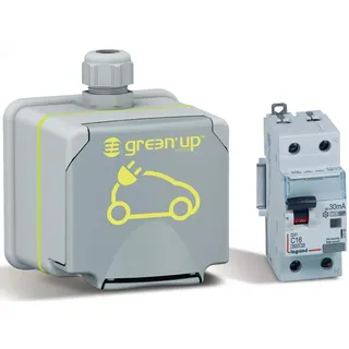 Legrand LEGRAND, Green' Up Steckdose für Elektrofahrzeuge & Plug-in-Hybridfahrzeuge, Mode 1&2, 1-phasig, Ladestrom von 8-16A, 3,7kW, 230V, AP, IK08, IP44, inkl. FI/LS-Schalter, C16, 30mA, Typ F, 090470DE