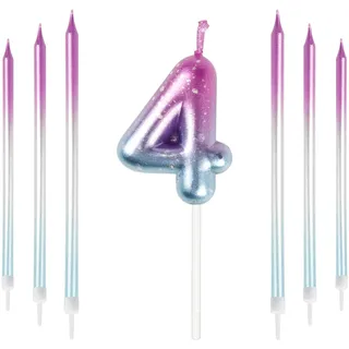 Mciskin Bunte Zahlenkerzen, Kerze für Kuchen, Geburtstagskerzen, Hochzeitsdekorationen, Partykerzen, Geburtstagskerzen für 4 Jahre, Jungen, Mädchen, Tortenaufsatz, Geburtstagskerzen Nummer 4