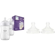 Philips Avent Babyflaschen Natural Response – 2x Babyflaschen, 260 ml, für Neugeborene ab 1 Monat, BPA-frei (Modell SCY903/02) & Avent Natural-Sauger (Modell SCF044/27)