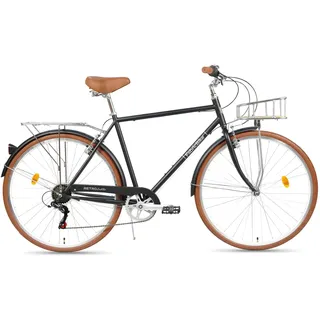 FabricBike Southken - City Bike 28 Zoll, Cityräder, klassisches Stadtrad, Fahrrad mit Korb, bequemer Sattel, 7-Gang-Schaltung (Southken Matte Black + Korb, M-54cm)