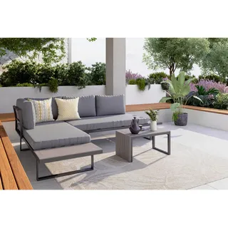 Ambia Garden Loungegarnitur , Grau , Metall, Kunststoff, Textil , Füllung: Polyester,Schaumstoff , 252x182 cm , Gartenmöbel, Loungemöbel, Loungegarnituren