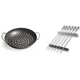 Enders® GEMÜSEPFANNE Grill-Zubehör 8790, BBQ Gourmet, für Gemüse, Salat, Fisch, Pfanne, beschichtet & ® SCHASCHLIKSPIESS-SET EDELSTAHL 8802, Grillspieße, Fleischspieße, Grill-Zubehör, Gasgrill BBQ