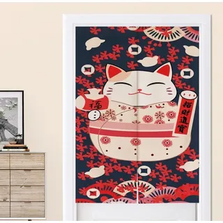Fine Asianliving Japanische Noren Türvorhänge Lucky Cat Rot B80xH130cm - Rot