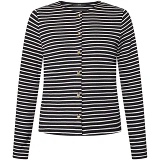 Sweatshirt ZERO "Sweatjacke mit Knopfleiste", Damen, Gr. 38, bunt (dunkelblaucream), Obermaterial: 100% Baumwolle CO., Sweatshirts Sweatshirt