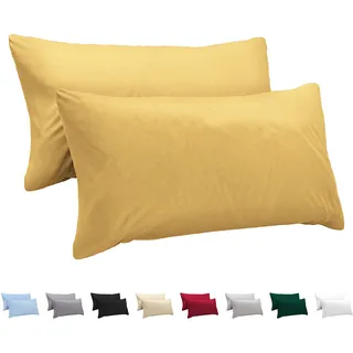 Twinzen Kissenbezug 40 x 80 aus 100% Baumwoll-Jersey (2er Set) 150 g/qm - Gelb - Mit Reißverschluss Kissenbezüge 40x80 cm - Kissenhülle Öko Tex Zertifiziert - Ultra weich und atmungsaktiv