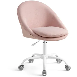 SONGMICS Homeoffice Stuhl, Schminkstuhl aus Baumwoll-Leinen-Mischgewebe, Schreibtischstuhl, Schaumstoffpolsterung, höhenverstellbar, für Arbeitszimmer, Schlafzimmer, pastellrosa OBG020P01