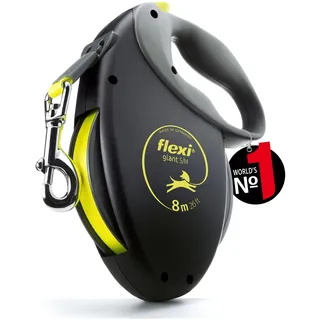 flexi® Giant Professional S/M Hunde Roll-Leine, 8m Gurt, schwarz/neon-gelb | Für die Großen: Die in Deutschland gefertigte flexi®-Leine mit besonders robuster Konstruktion für große und kräftige Hunde