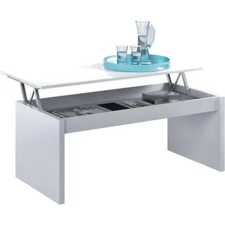 Habitdesign, höhenverstellbarer Couchtisch, Wohnzimmertisch multifunktional mit Stauraum, modernes Design in Weiß Hochglanz, Maße: 102 x 43–54 x 50 cm (B x H x T), Modell Nexus