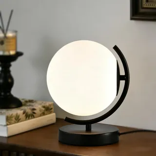 Alighting Tischlampe Schwarz, Opalglas Kugelleuchte Innen, Nachttischlampe Kugel Vintage Tischleuchte für Schlafzimmer, Wohnzimmer, E14