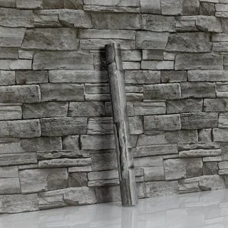 Hode Selbstklebende Tapete Steinoptik 44x600cm, Klebefolie Steinoptik Grau, Selbstklebende Folie Ziegel für Möbel Küche Schlafzimmer, Wandtapete Steintapete Backstein Wohnzimmer Wasserdicht