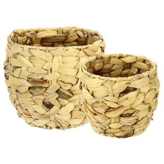 Topfset aus Wasserhyazinthe Pflanzgefäß Gefäß Blumentopf Blumen Pflanzen Pflanztopf Pflanzkorb Übertopf Schale Dekotopf geflochtener Deko Topf Übertopf Vase Korb Blumentöpfe Kunstblume Pflanze 2er Set