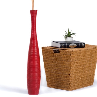 Leewadee Große Deko Bodenvase Für Dekozweige, Hohe Standvase Für Pampasgras, Design Holzvase, 70 cm, Rot