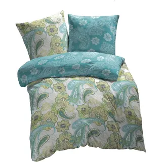 GeZu Mako-Satin Paisley Baumwolle Grün 200 x 220 cm + 80 x 80 cm