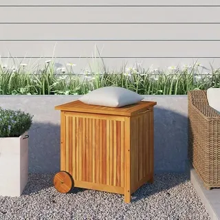 Gartenbox Massivholz Akazie mit Rollen Auflagenbox Wetterfest Gartenbox wasserdicht XXL Kissenbox Werkzeugkasten Gartentruhe Holz Garten Balkon Sitztruhe-60 x 50 x 58 cm