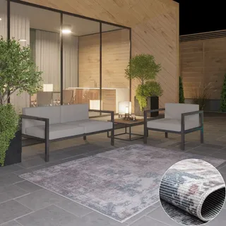 Outdoorteppich OTTO HOME "Mülenen", blau (grau, blau, braun), B:120cm H:10mm L:180cm, Polyester, Teppiche, Outdoorteppich, Kurzflor, modernes Design, waschbar, In- und Outdoor geeignet