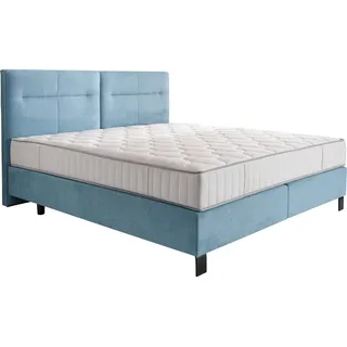 Esposa Boxspringbett , Pastellblau , Textil , H2 + H3 , 7-Zonen , Höhe ca. 24 cm , 180x220 cm , Oeko-Tex® Standard 100 , gepolstertes Kopfteil, Stoffauswahl, in verschiedenen Größen erhältlich, Partnermatratze mit durchgehendem Bezug , Schlafzimmer, Betten, Boxspringbetten