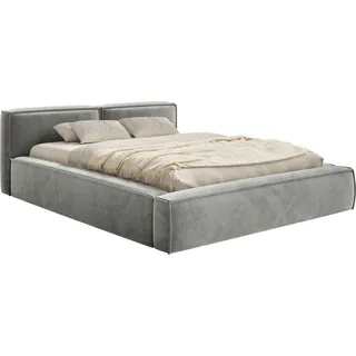 Selsey Tilves Slim – Polsterbett 140x200 mit Bettkasten und Lattenrost, Velours, grau - Grau