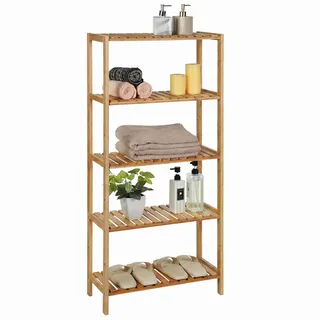 Songmics Badezimmerregal, Badregal, Küchenregal, Schuhregal, Standregal aus Bambus, 60 x 26.2 x 130.9 cm, ideal für Bad, Wohnzimmer, Flur, Küche, naturfarben BCB35Y