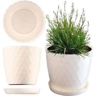 Kadax Blumentopf, EIN Topf für Blumen und Pflanzen mit Untersetzer, Pflanzkübel leichtes und beständiges Material EIN dekorativer Topf für Pflanzen (16cm, Creme)