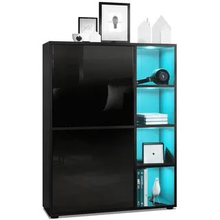 Vladon Highboard Cuba Türen in Schwarz Hochglanz , Holzwerkstoff , 79x105.5x35.5 cm , Kleinmöbel, Kommoden, Highboards