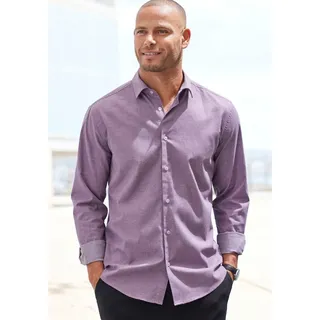 H.I.S. H.I.S Langarmhemd »Regular-fit« elastisches Jaquard-Hemd in regular fit, pflegeleicht aus Baumwoll-Mix, lila