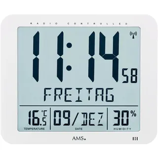 AMS Digital Funkwanduhr 21,0 cm 5886 weiß