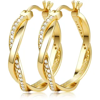 MILACOLATO Ohrringe Silber 925 für Damen Twisted Creolen Ohrringe Creolen 925 Silber & Gold Klein Mittel Groß Ohrringe Sparkly Cubic Zirkonia Leichtgewicht Mode Hypoallergene Ohrringe Für Damen