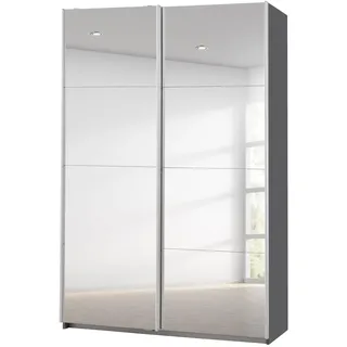Rauch Möbel Caracas, Schwebetürenschrank, Grau metallic, Breite 136 cm | Kleiderschrank mit Schwebetüren, Schiebetüren, 1-türig, mit Spiegel, für Schlafzimmer, Kinderzimmer, Wohnzimmer, Garderobe