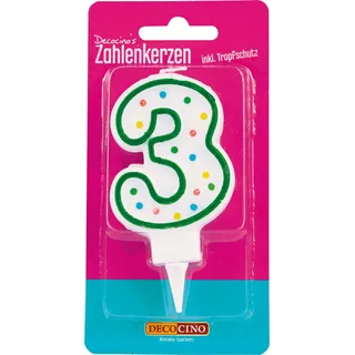 DECOCINO Zahlenkerzen Zahl „3“ – Torten-Kerzen Happy-Birthday-Deko, Gerbutstags-Kerzen, Geburtstags-Deko für Geburtstags-Torte & Geburtstags-Kuchen