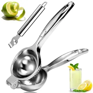 VINATO Zitronenpresse Edelstahl Zitruspresse Manuell mit Zitronenschäler Zitronenpresse Handpresse Saftpresse Manuell Orangenpresse Edelstahl Lemon Squeezer für Küche, Bar, Restaurant