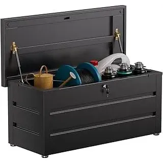 Gartenbox aus Metall in Schwarz 360L | Outdoor Kissenbox für den Garten mit Rostfeste Beschichtung | Outdoor Aufbewahrungsbox/Auflagenbox wasserdicht für Kissen - 120x52x60cm