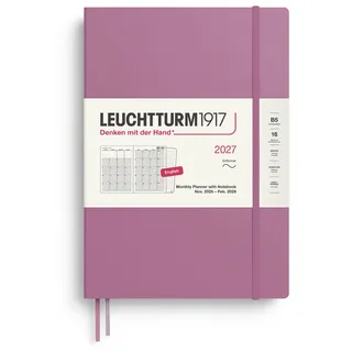 LEUCHTTURM1917 Monatsplaner mit Notizbuch 2027 Composition (B5) - Englisch, Dusty Rose, Softcover, 16 Monate (01.11.2026-28.02.2028), 132 Notizseiten Dotted mit Inhaltsverzeichnis