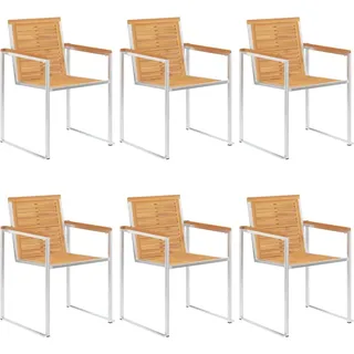 SYFAXTM 6 Stk. Gartenstühle Massivholz Teak und Edelstahl - Braun, Bunt