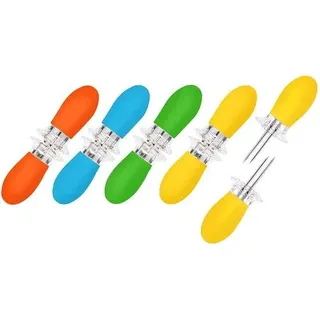 Ibenzoa® 10‐tlg. Maiskolbenhalter aus rostfreiem Edelstahl – 5 Paar mit Holz‐Silikon-Griffen, hitzebeständig, ideal fürs Grillen, Kochen & Camping (2×Gelb, 1×Orange, 1×Grün, 1×Blau) - Grün