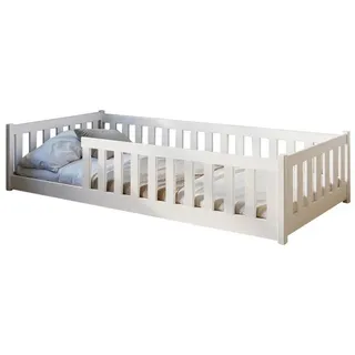 Kids Collective Bodenbett 90x200 cm mit Matratze, & Lattenrost Montessori Bett Kinder Jugendbett Einzelbett | weiß Holz Junge Mädchen | Weiß