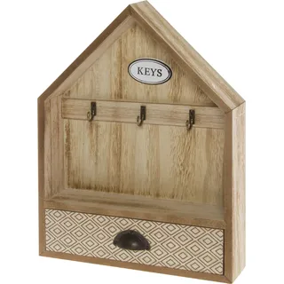 Myflair Schlüsselkasten "Sylke", braun (holzfarben), B:25cm H:6cm T:34cm, MDF, MYFLAIR MÖBEL & ACCESSOIRES, Schlüsselkästen, Schlüsselkasten, Schlüsselbrett, Haus Form, mit 3 Haken & Schublade