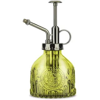 KoGiio sprühflasche Pflanzen Glas, 200ml Retro Relief Pflanzensprüher mit Pumpe, Fortschrittlich Blumen Zerstäuber Drucksprüher für Balkon Kleiner Gartenpflanzen Indoor Haus Oder Büro-Grün