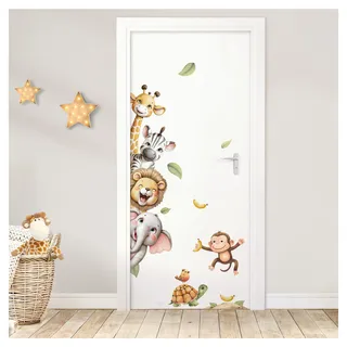 Little Deco Türaufkleber Safaritiere personalisiert Wandtattoo ohne Name Babyzimmer Wandsticker Kinderzimmer Giraffe Löwe Wandaufkleber Wanddeko DL5079-01