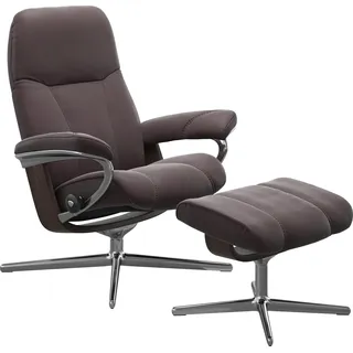 Stressless Relaxsessel "Consul" Set, Relaxsessel mit Hocker, mit Hocker, mit Cross Base, Größe S, M & L, Holzakzent Wenge, bordeaux paloma
