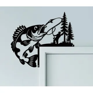CUTHOLLOW Angeln Metall Türrahmen Deko, 25x22cm Schwarz Wanddeko für Tür, Kreativer Türrahmen-Kunst, Originelle Türecke Deko, Art Deco für Zimmertür, Zuhause, Badezimmer, Schlafzimmer
