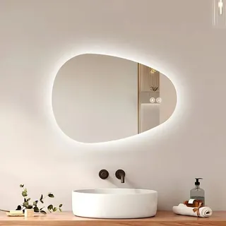 Emke LED Badspiegel mit Anti-Beschlag 70 x 50 cm Asymmetrisch Spiegel mit 3 Dimmbare Lichtfarben